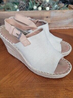 Toms Neutral Canvas Wedge Sandals with Slingback